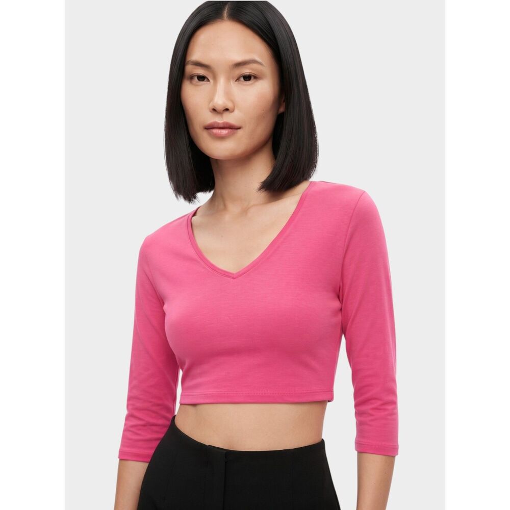 Naked Wardrobe The Sleek Crop Top Hot Pink 3/4 Sleeve Size XS